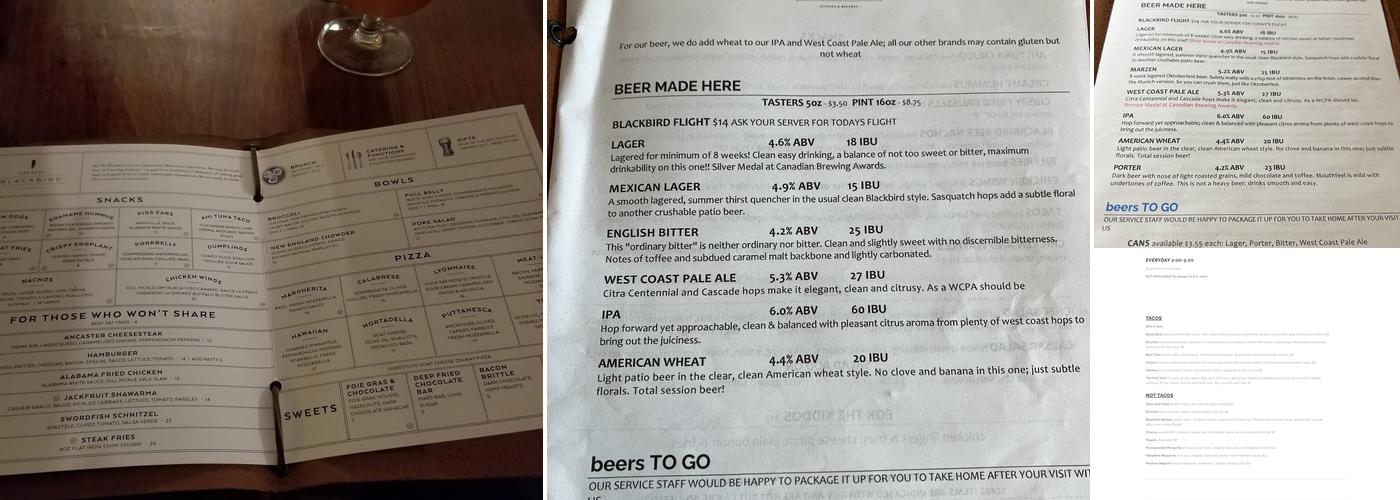 Brewer's Blackbird Kitchen & Brewery Menu