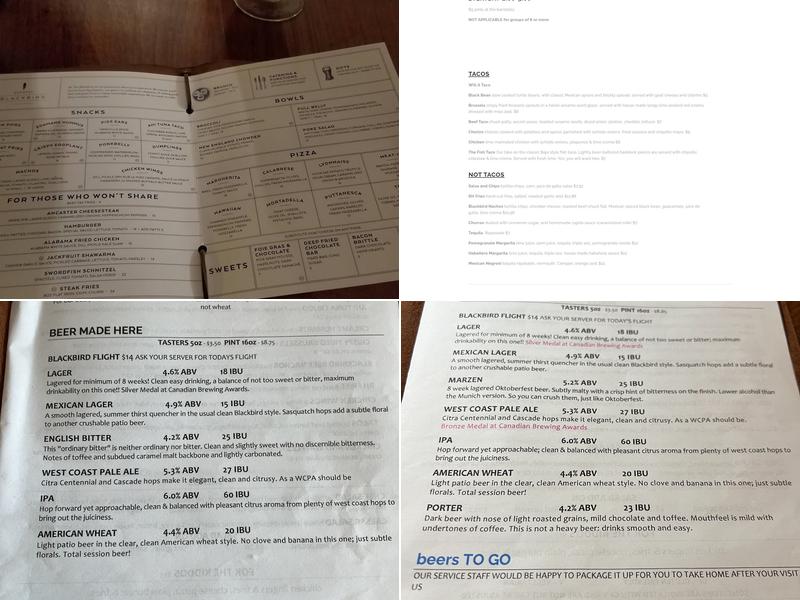 Brewer's Blackbird Kitchen & Brewery Menu