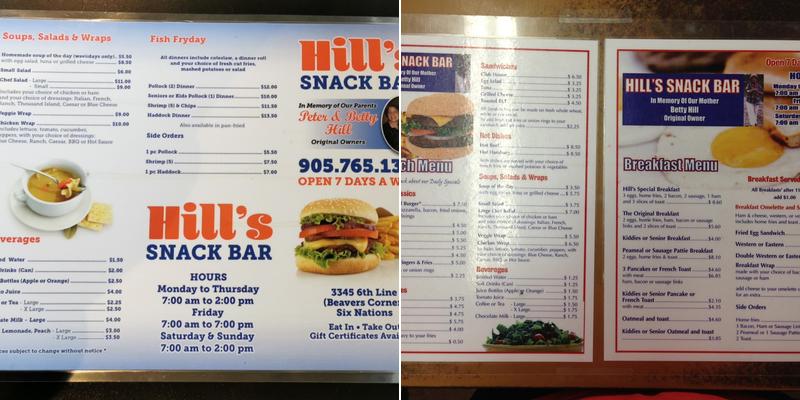 Hill's Family Bistro Menu