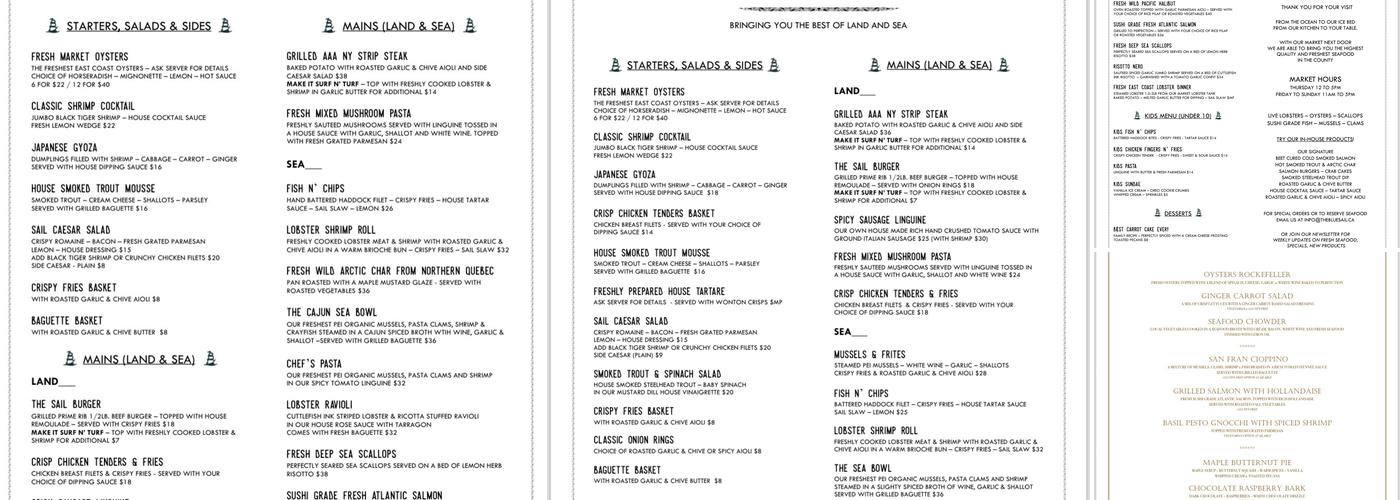 The Blue Sail Seafood Market & Restaurant Menu