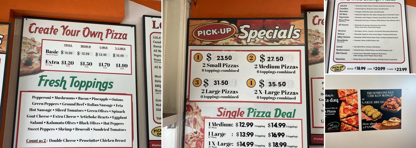 Lola's Pizza Menu