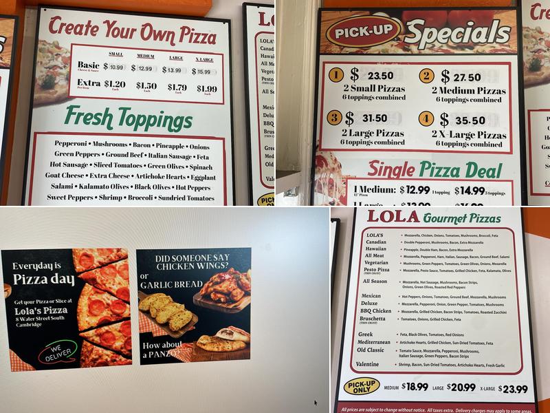Lola's Pizza Menu