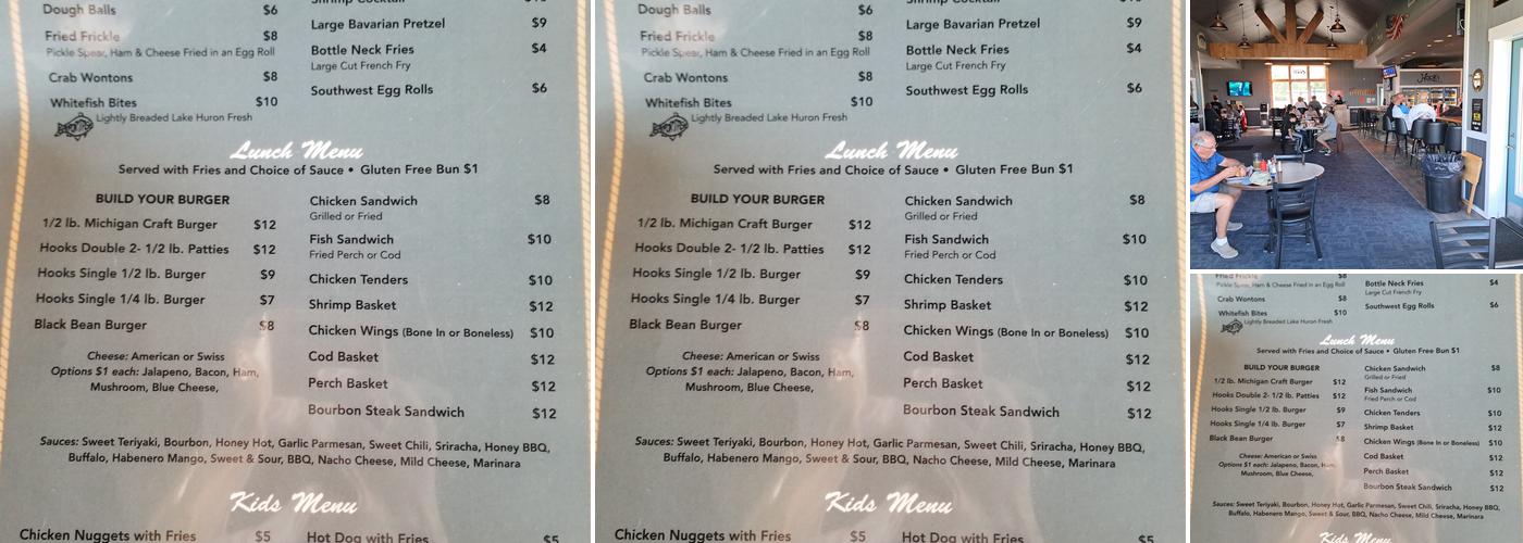 Hooks Waterfront Resort Menu