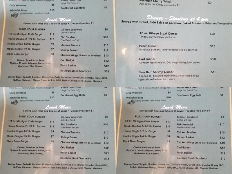 Hooks Waterfront Resort Menu