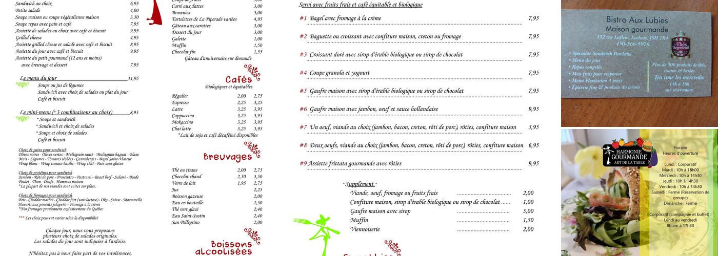 Aux Lubies Gourmandes Menu