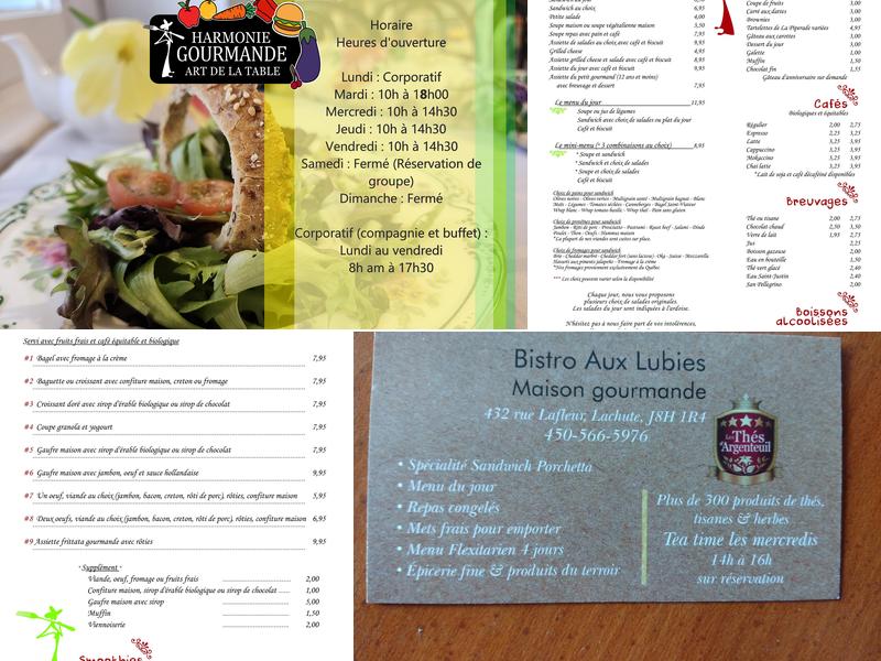 Aux Lubies Gourmandes Menu