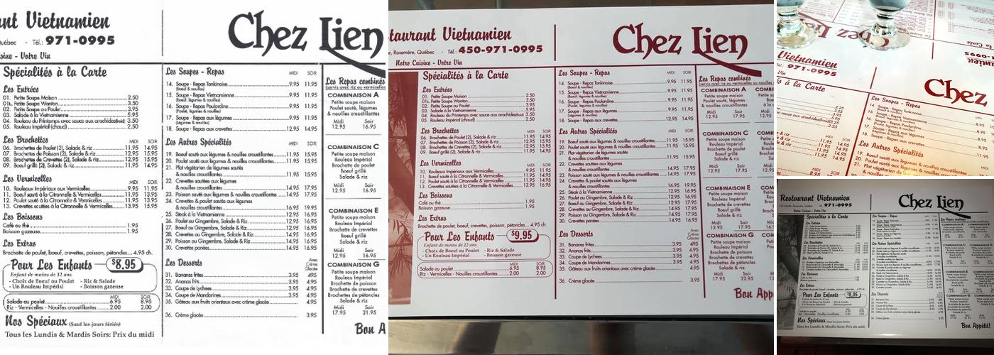 Restaurant Chez Lien Menu