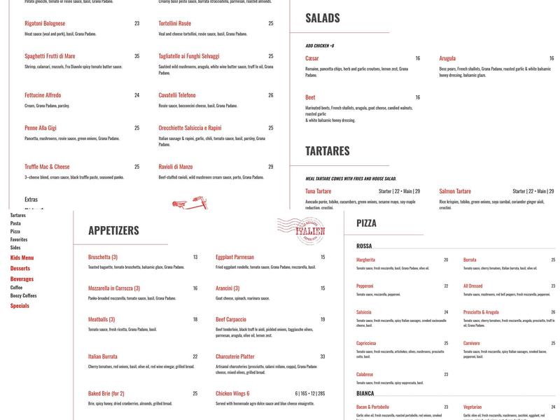 Industria Pizzeria + Bar Menu