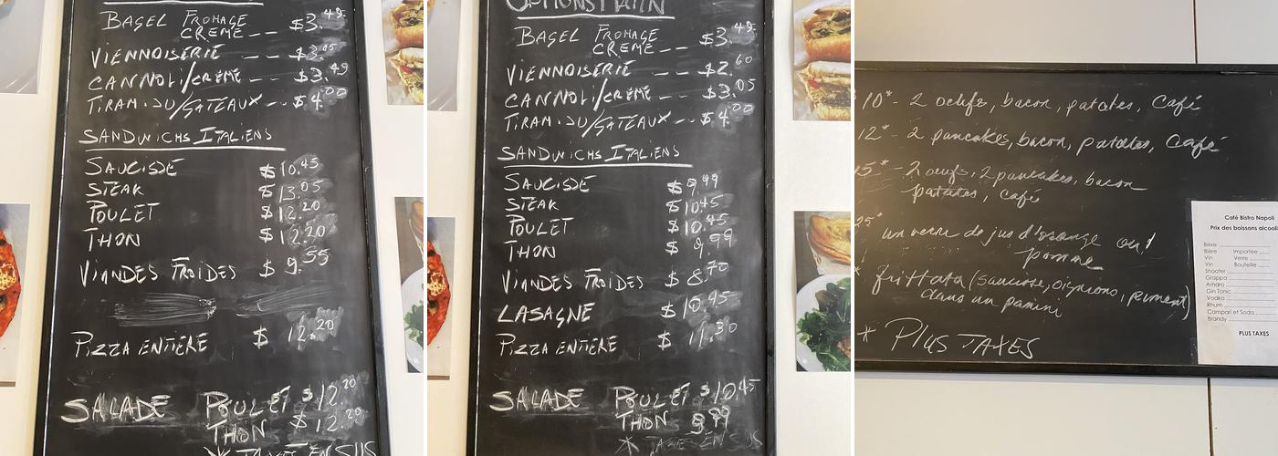 Café bistro Napoli Menu