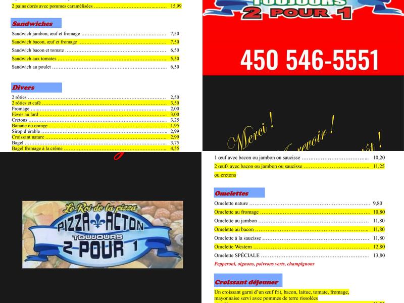 Pizza Acton 2 pour 1 Inc Menu