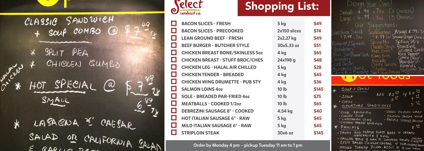 Select Sandwich Corporate Catering Menu