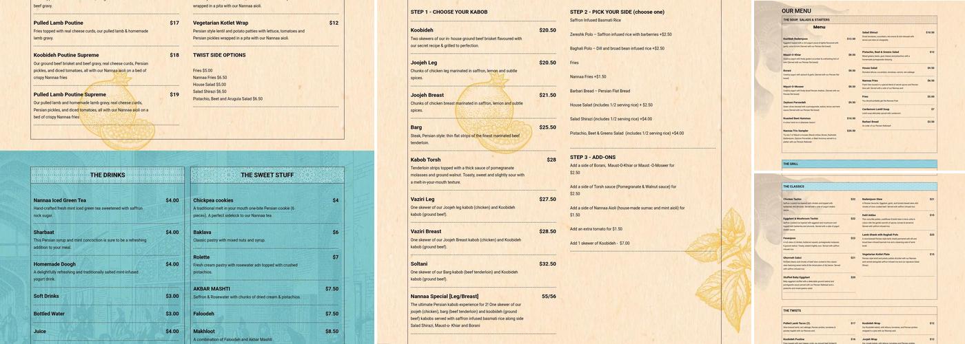 Nannaa Persian Eatery Menu