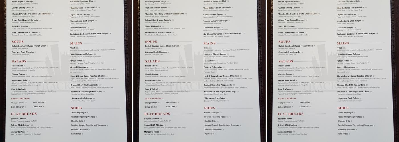 Trackside Restaurant | Sheraton Station Square Menu