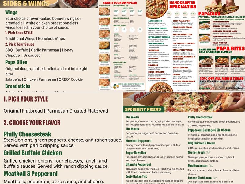 Papa Johns Pizza Menu