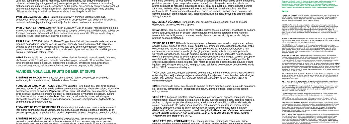 Subway Menu