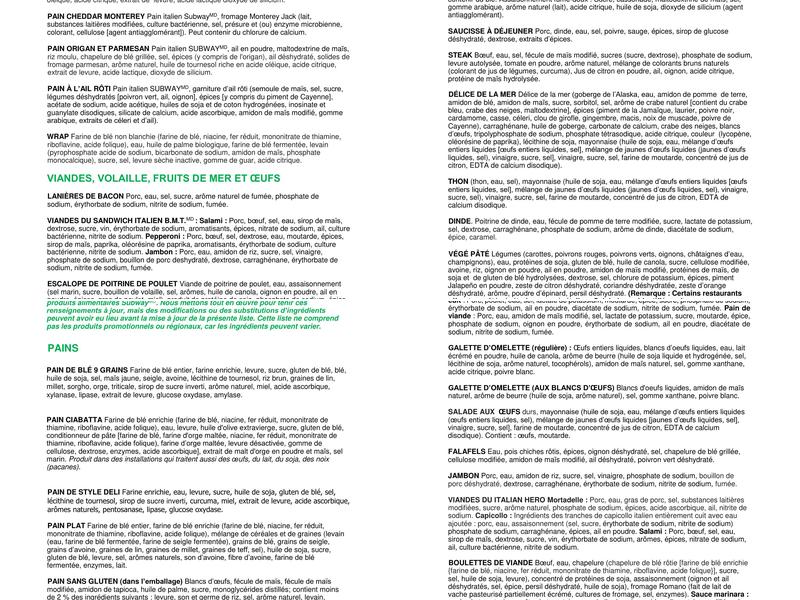 Subway Menu