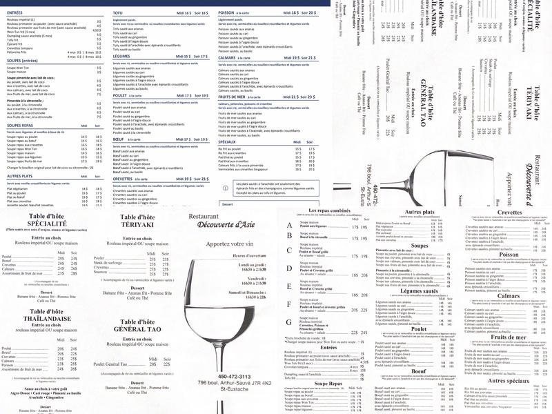 Découverte d'Asie Menu