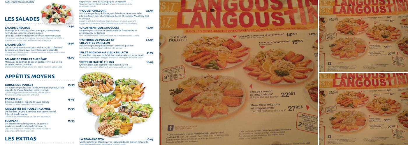 Au Vieux Duluth Saint-Eustache Menu