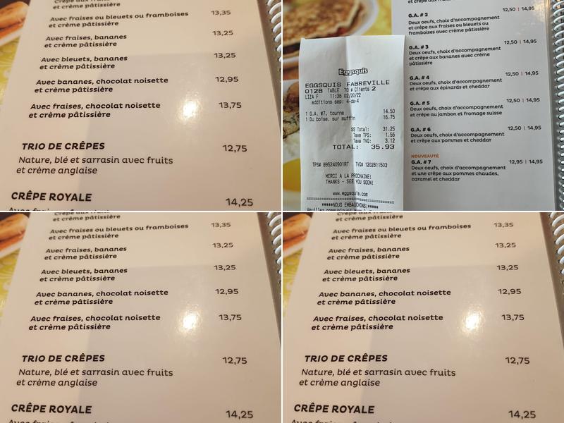 Eggsquis Menu
