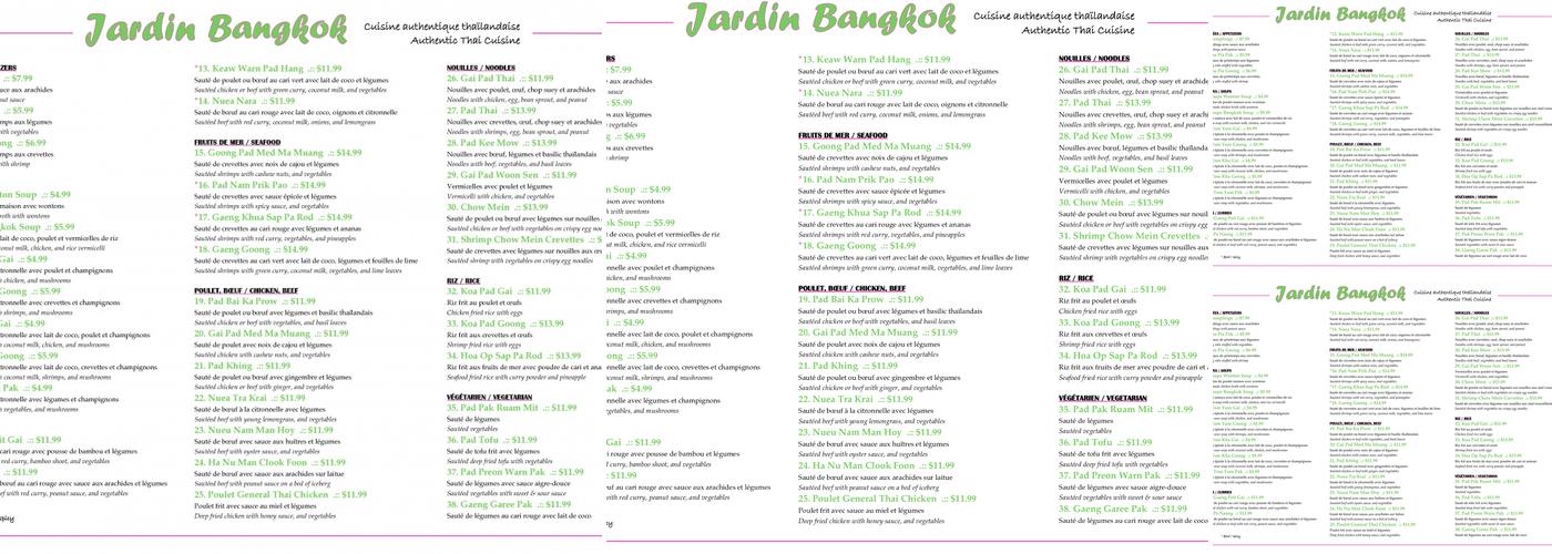 Jardin Bangkok Menu