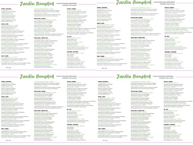 Jardin Bangkok Menu