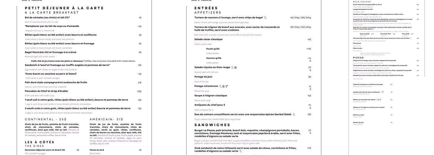 La Piazza Menu