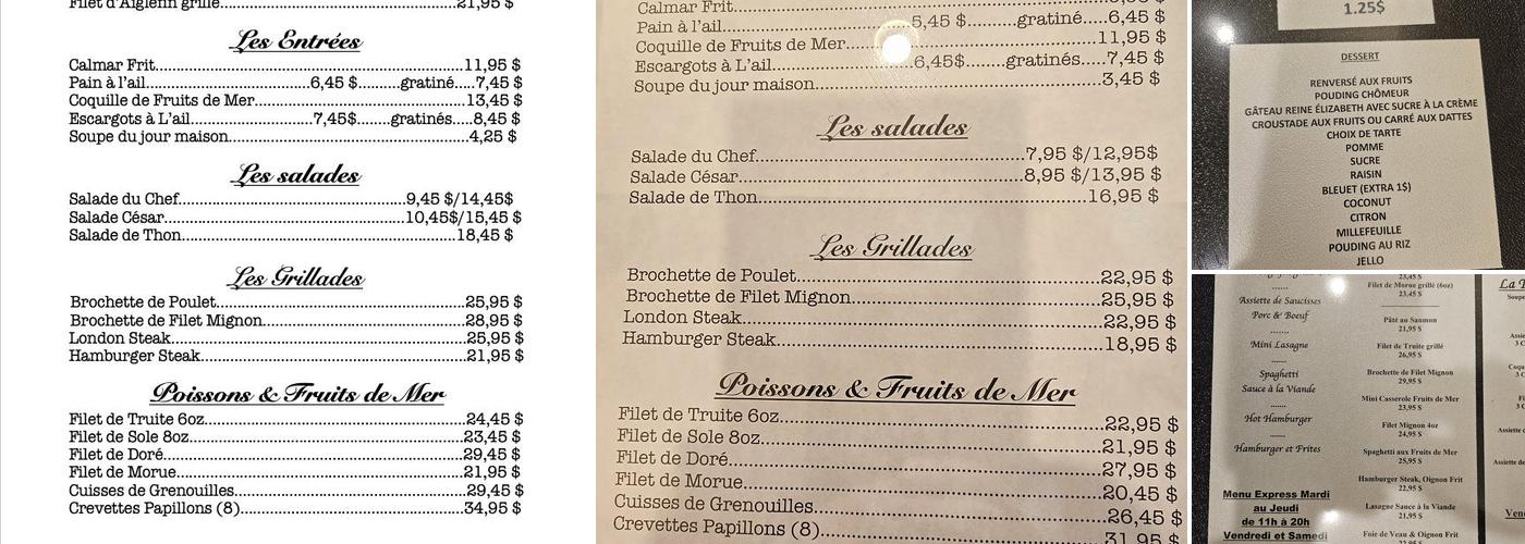 Le Chalutier MLM Menu