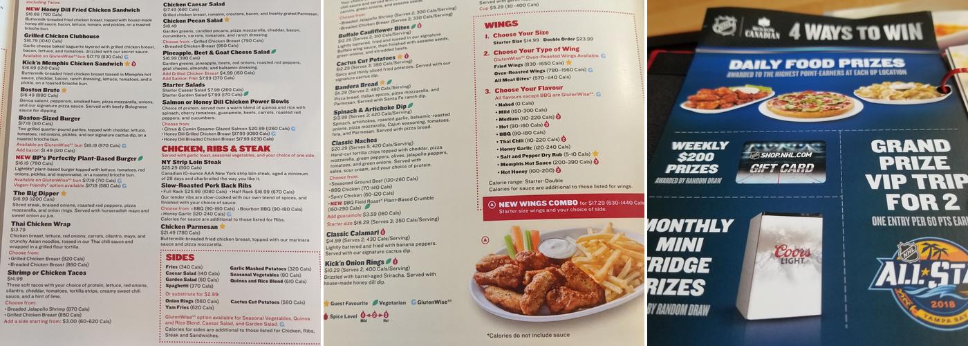Boston Pizza Menu