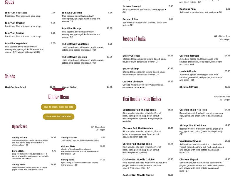 Mango Rain Menu