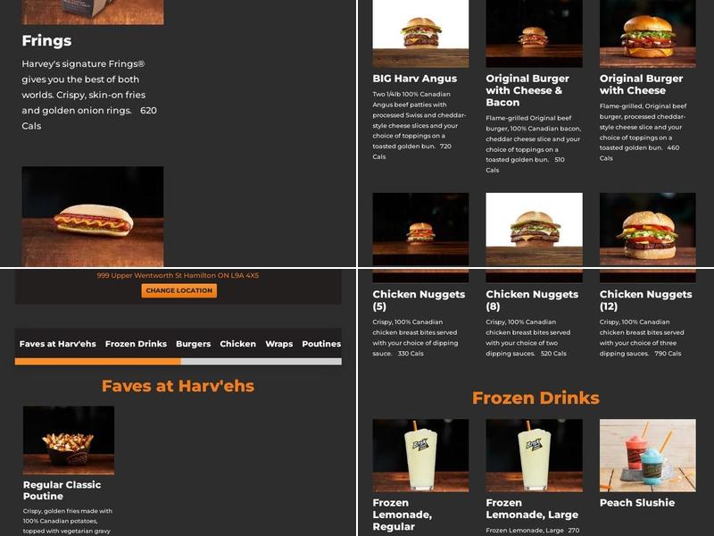 Harvey's Menu