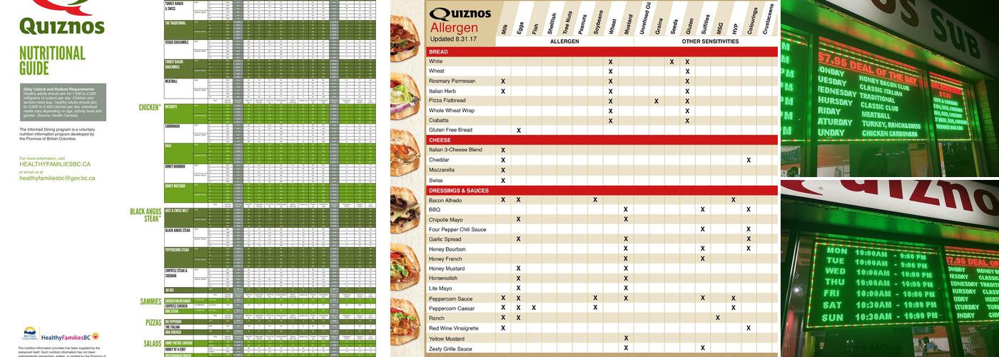 Quiznos Menu