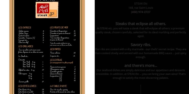 STEAK ETC Menu