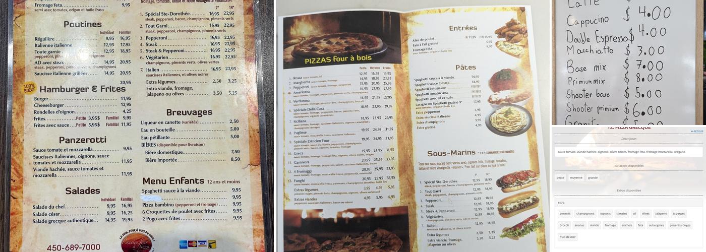 Ancien Four A Pizza Menu
