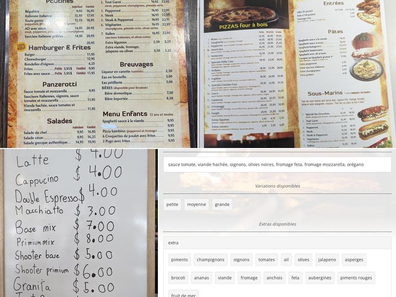 Ancien Four A Pizza Menu