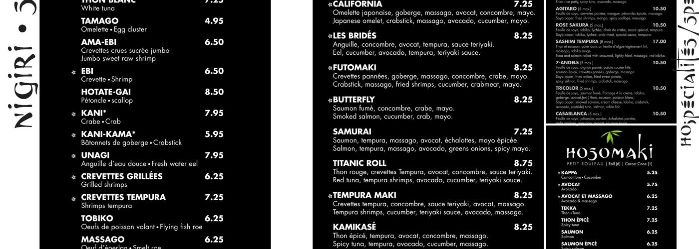 Les Bridés Menu