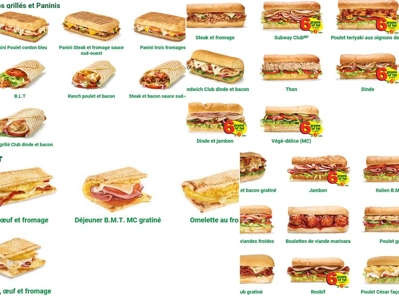 Subway Menu