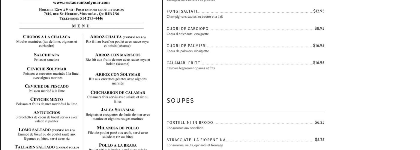 Restaurant Pizzelli Coq Menu
