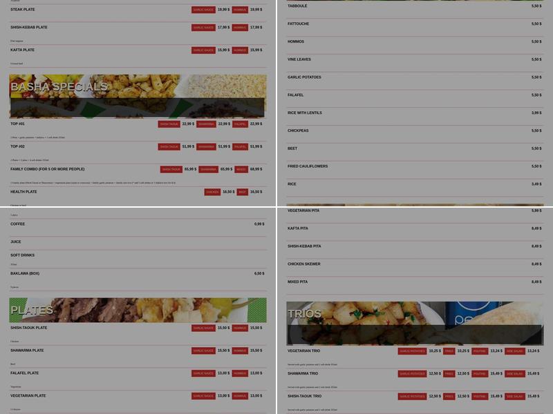 Basha Restaurant Menu