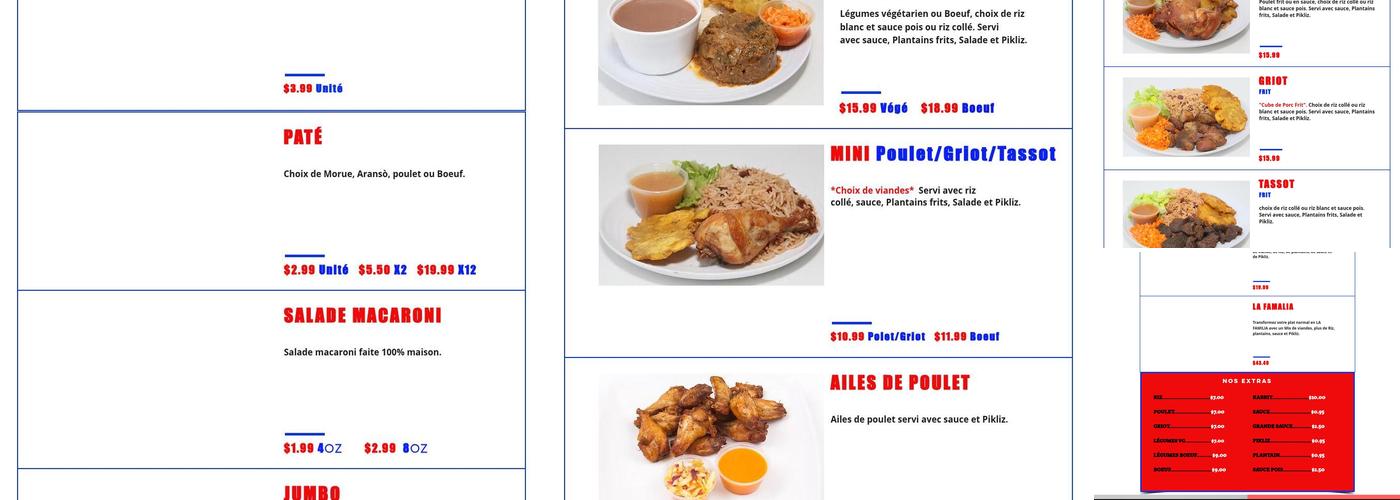 Tassot Créole (Longueuil) Menu