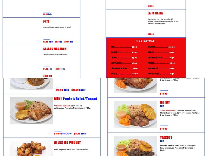 Tassot Créole (Longueuil) Menu