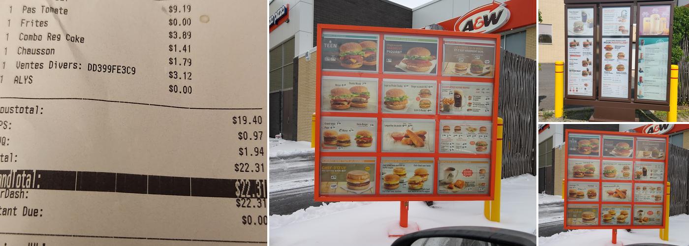 A&W Canada Menu