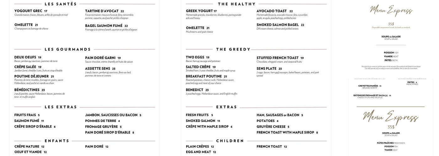 Restaurant Sens Menu