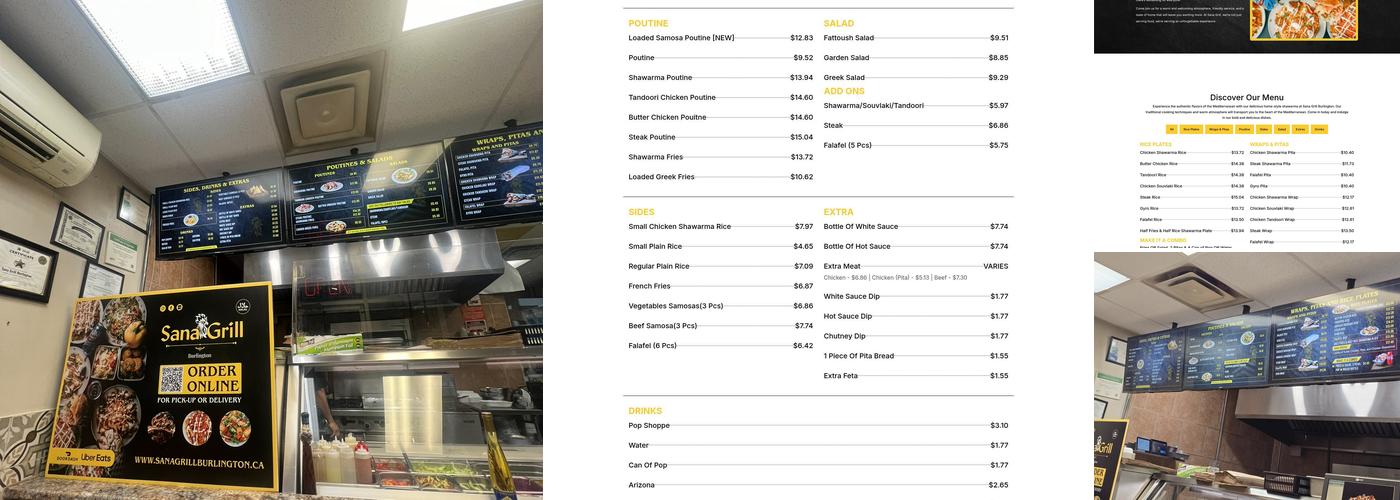 Sana Grill Burlington Menu