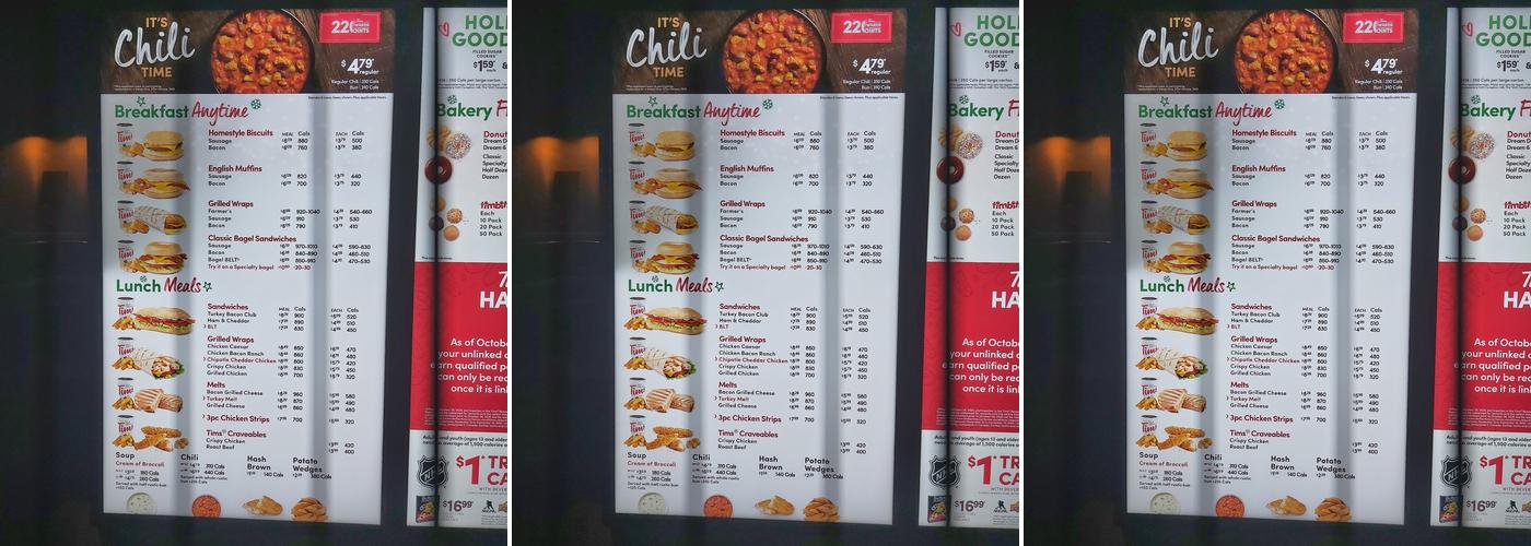 Tim Hortons Menu