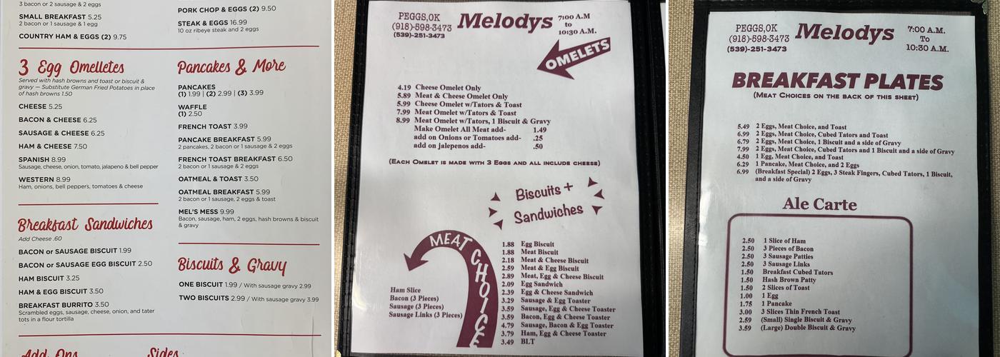 Melody’s Diner Menu