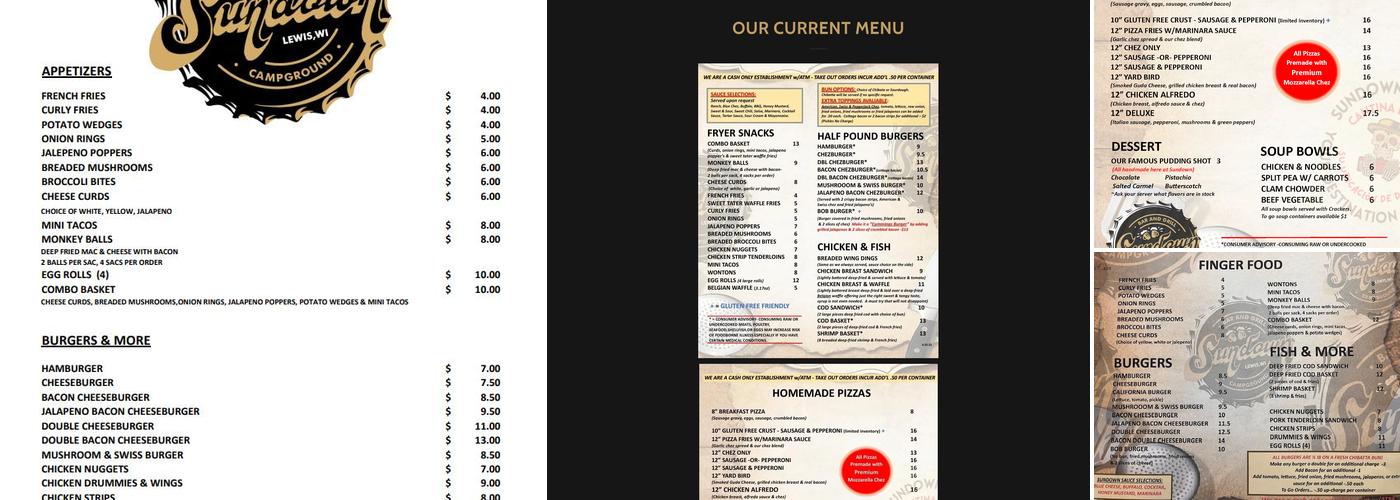 Sundown Saloon & Campground Menu