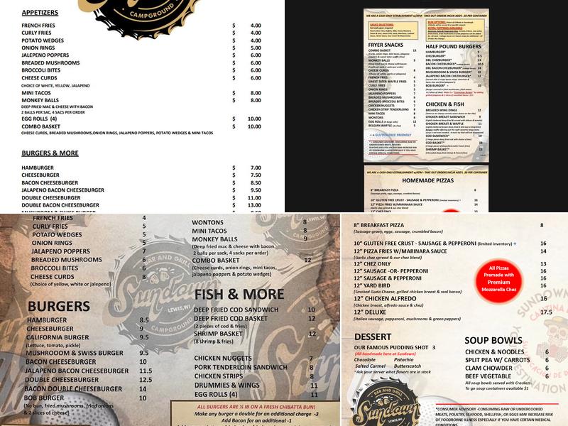 Sundown Saloon & Campground Menu