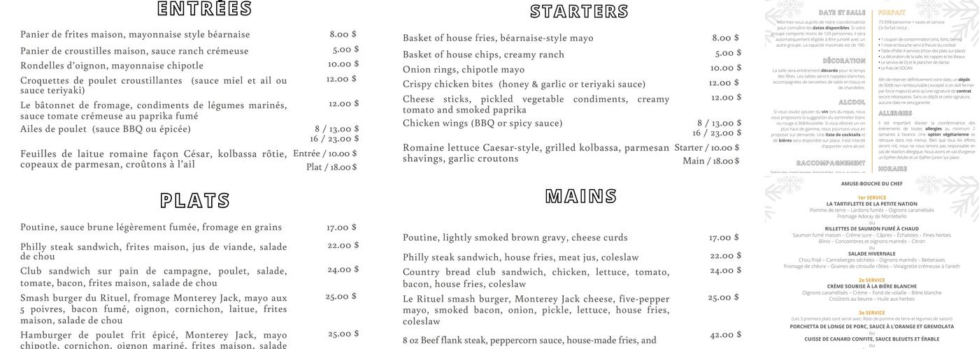 Le Rituel Menu