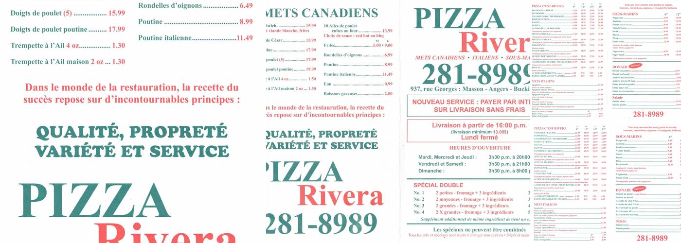 Rivera Pizza Buckingham Menu