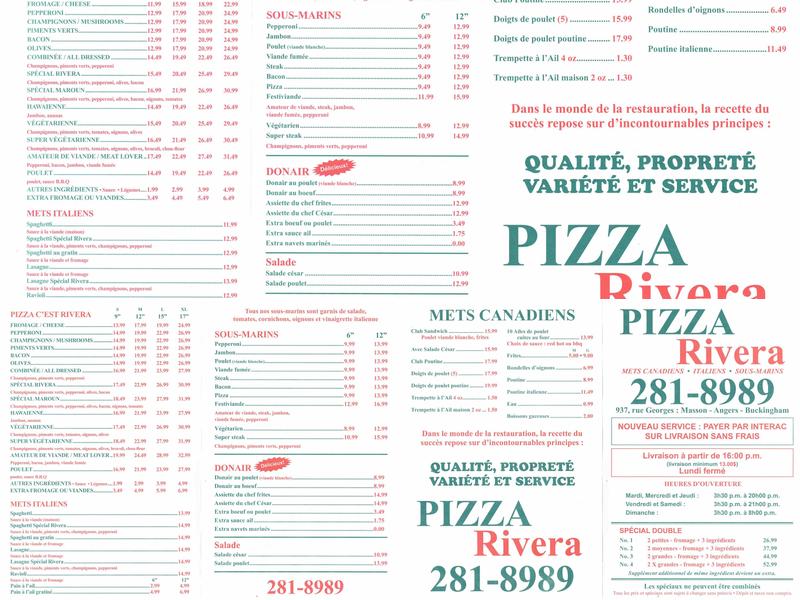Rivera Pizza Buckingham Menu